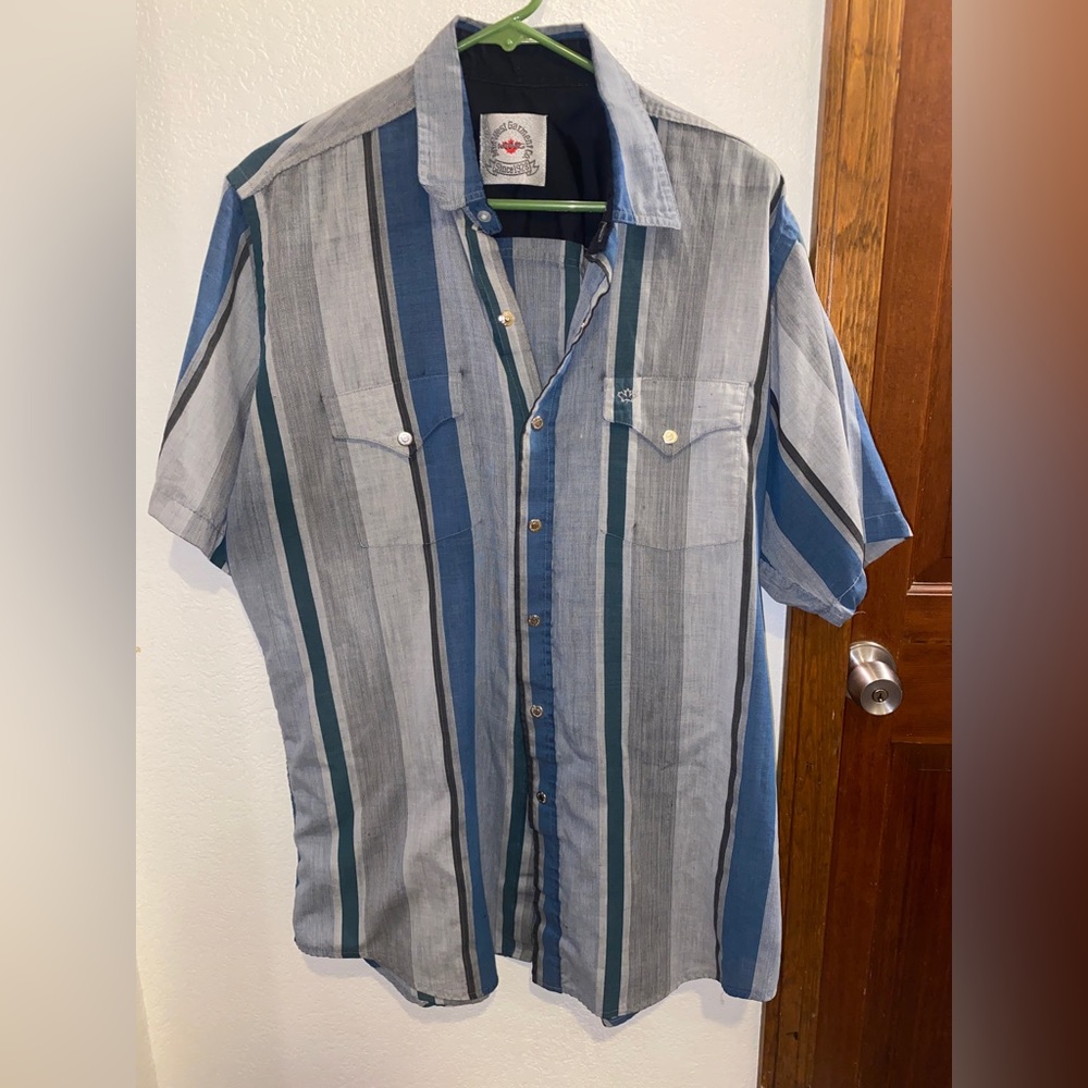 VTG 90s Mid-West Garment Co Gray / Blue Cowboy Shirt